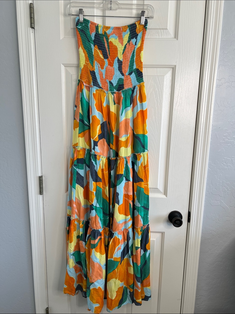 Abel The Label smocked top maxi tropical tiered vacation dress size small
